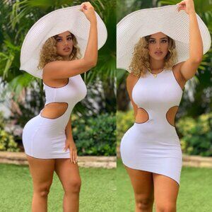 Angelica Combo Cut Out Heavy Rib Mini Dress - White